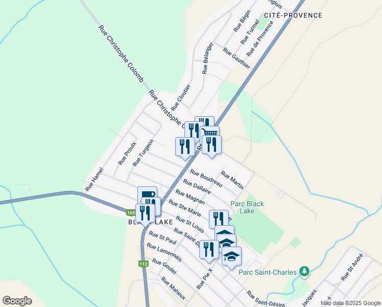 map of restaurants, bars, coffee shops, grocery stores, and more near 3787 Boulevard Frontenac Ouest in Thetford Mines