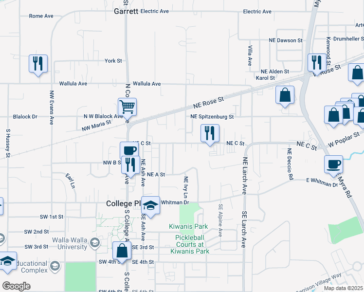 map of restaurants, bars, coffee shops, grocery stores, and more near 306 Northeast Damson Avenue in College Place