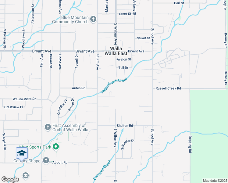 map of restaurants, bars, coffee shops, grocery stores, and more near 67 Kensington Drive in Walla Walla