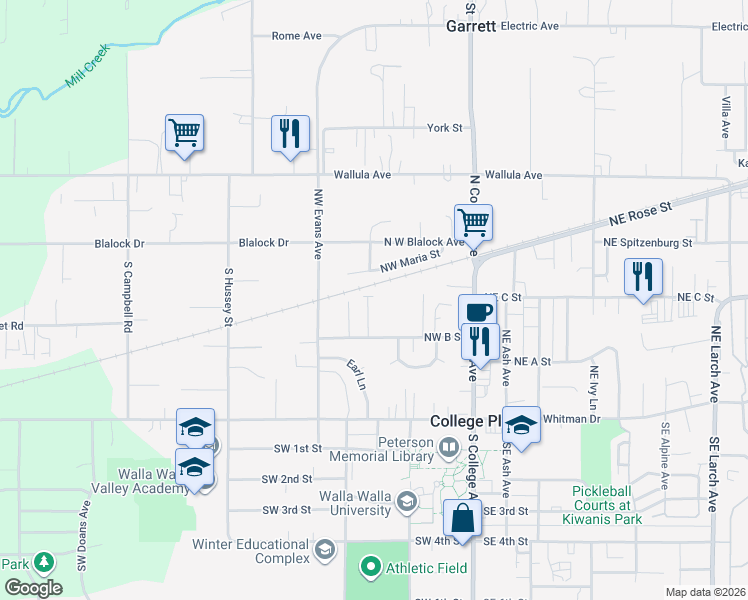 map of restaurants, bars, coffee shops, grocery stores, and more near 268 Northwest Laurella Lane in College Place