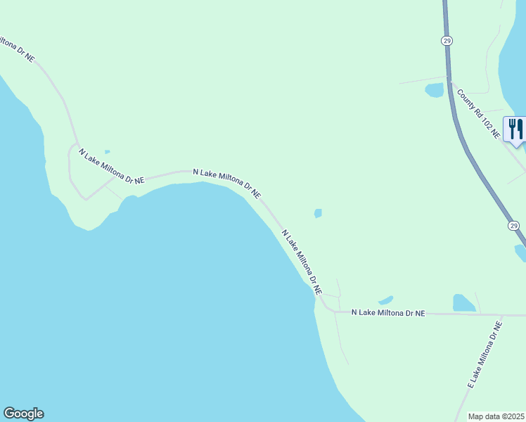 map of restaurants, bars, coffee shops, grocery stores, and more near 2650 North Lake Miltona Drive Northeast in Miltona