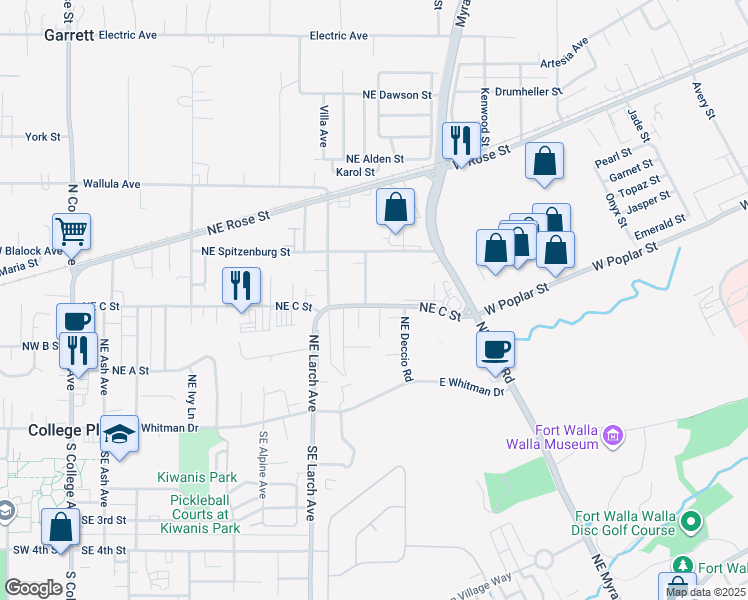 map of restaurants, bars, coffee shops, grocery stores, and more near 302 Northeast Della Avenue in College Place