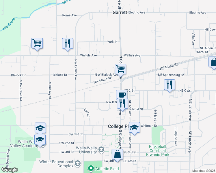 map of restaurants, bars, coffee shops, grocery stores, and more near 264 Northwest Schnabel Lane in College Place