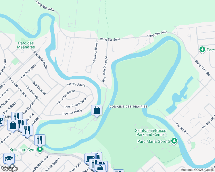 map of restaurants, bars, coffee shops, grocery stores, and more near 67 Rue Jean Duceppe in Joliette