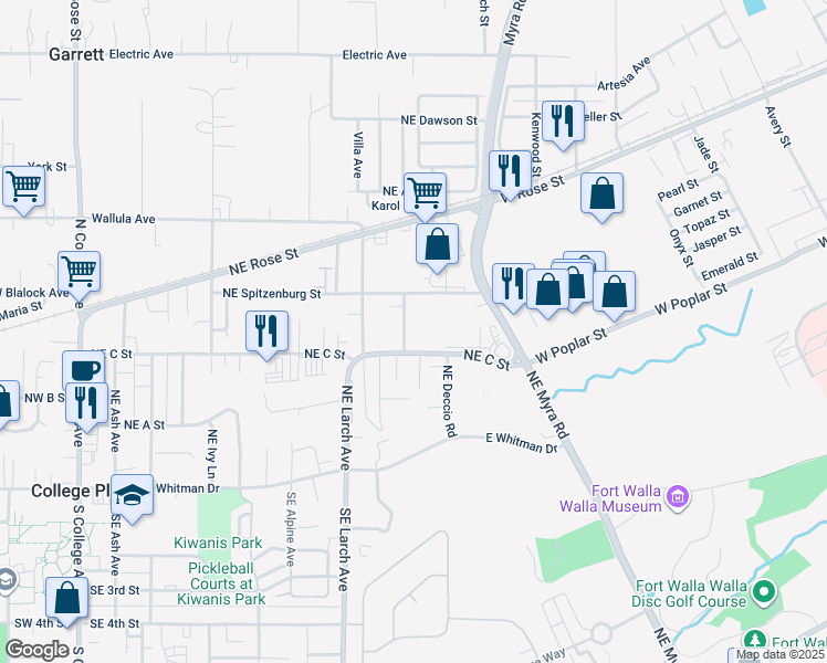 map of restaurants, bars, coffee shops, grocery stores, and more near 302 Northeast Della Avenue in College Place