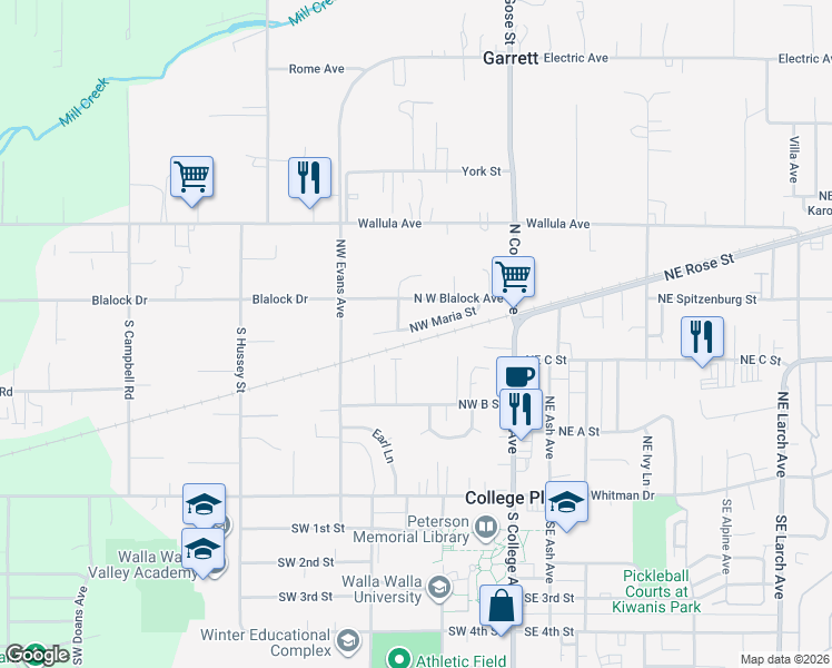 map of restaurants, bars, coffee shops, grocery stores, and more near 268 Northwest Laurella Lane in College Place