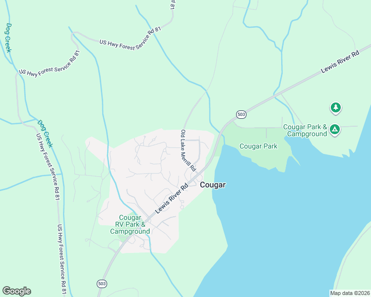 map of restaurants, bars, coffee shops, grocery stores, and more near 112 Old Lake Merrill Road in Cougar