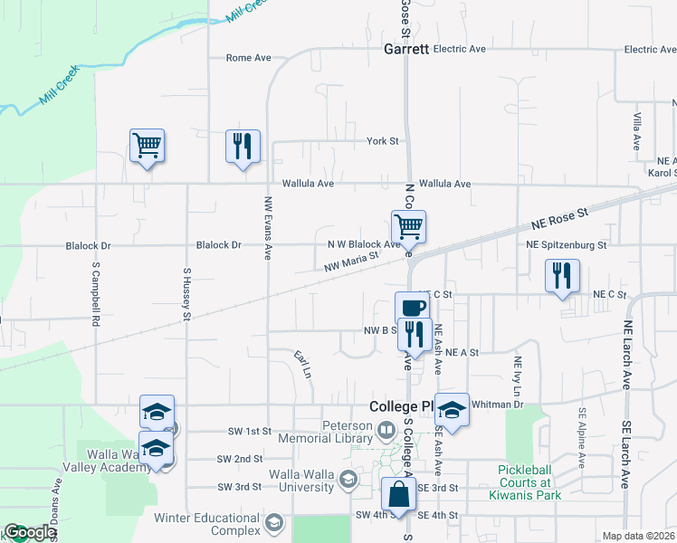 map of restaurants, bars, coffee shops, grocery stores, and more near 268 Northwest Laurella Lane in College Place