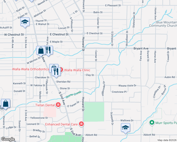 map of restaurants, bars, coffee shops, grocery stores, and more near 511 Columbia Street in Walla Walla