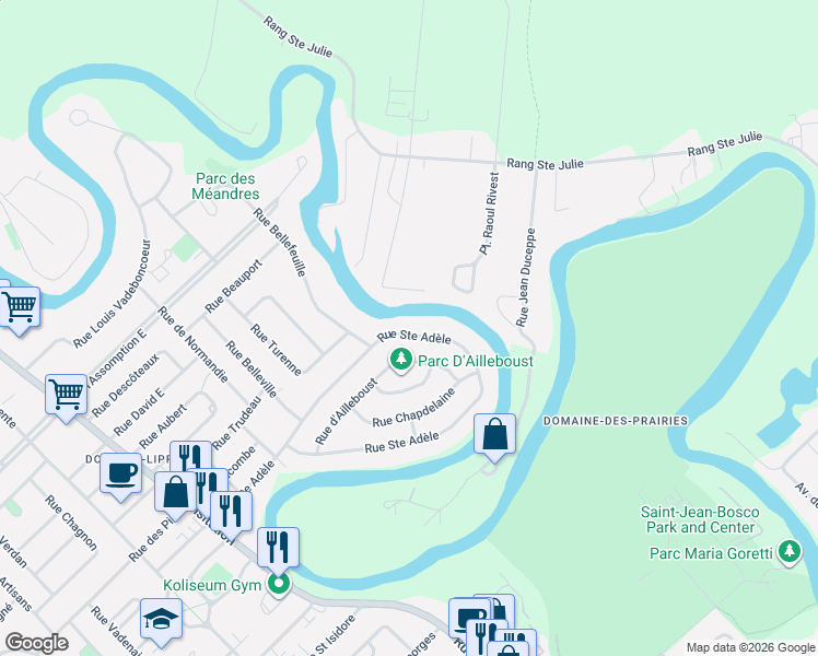 map of restaurants, bars, coffee shops, grocery stores, and more near 117 Rue Sainte Adele in Saint-Charles-Borromée