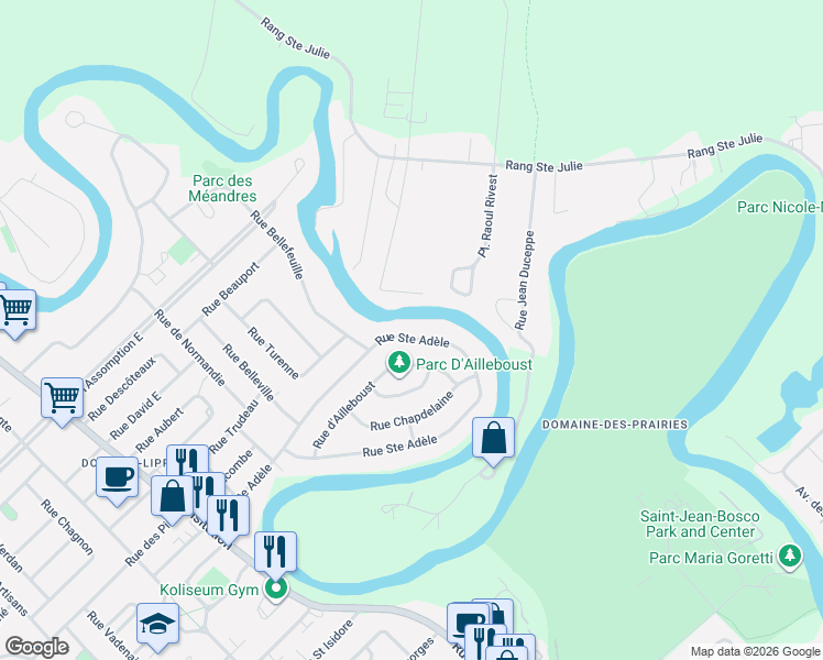 map of restaurants, bars, coffee shops, grocery stores, and more near 117 Rue Sainte Adele in Saint-Charles-Borromée
