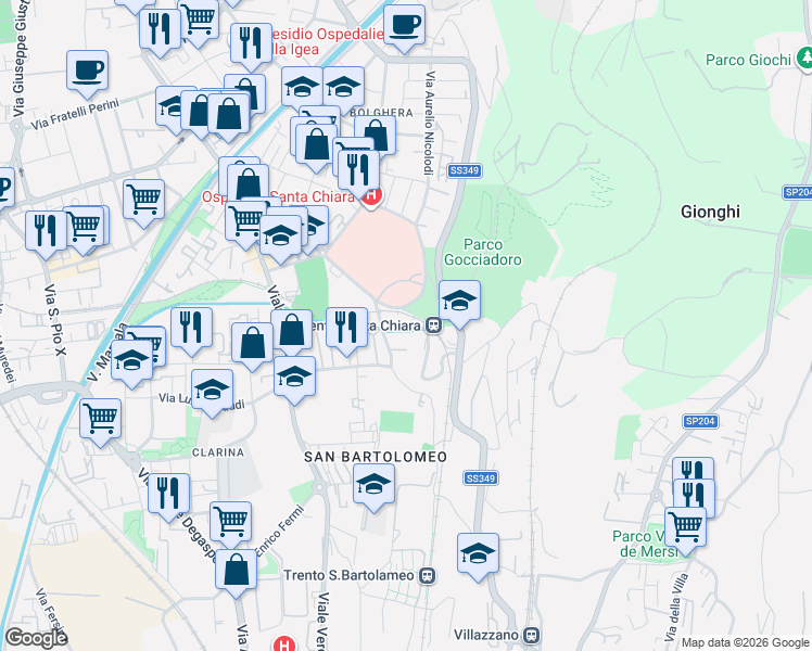 map of restaurants, bars, coffee shops, grocery stores, and more near 87 Via Gocciadoro in Trento