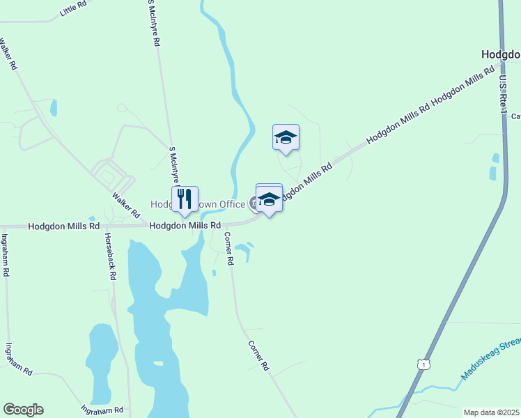 map of restaurants, bars, coffee shops, grocery stores, and more near 175 Hodgdon Mills Road in Hodgdon