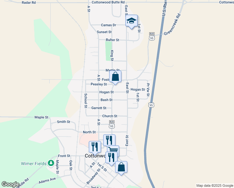 map of restaurants, bars, coffee shops, grocery stores, and more near 411 Hogan Street in Cottonwood