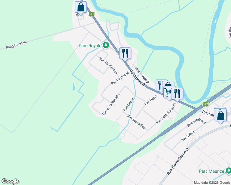 map of restaurants, bars, coffee shops, grocery stores, and more near 30 Rue de la Rocaille in Victoriaville