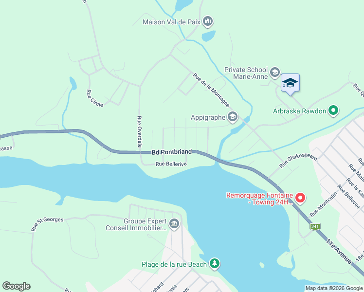 map of restaurants, bars, coffee shops, grocery stores, and more near 3819 Rue Liszt in Rawdon