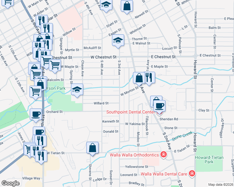 map of restaurants, bars, coffee shops, grocery stores, and more near 948 South 3rd Avenue in Walla Walla