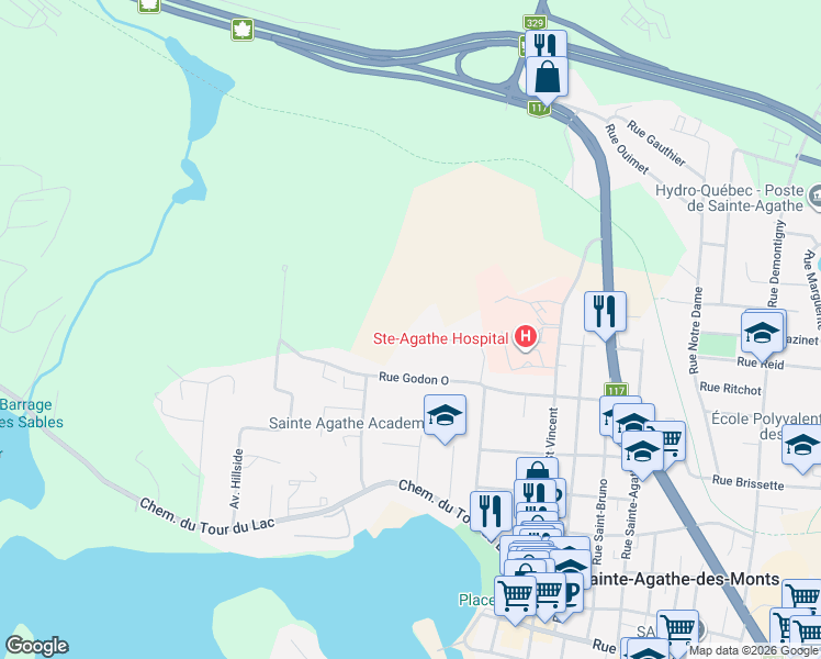 map of restaurants, bars, coffee shops, grocery stores, and more near 22 Rue des Ardoises in Sainte-Agathe-des-Monts