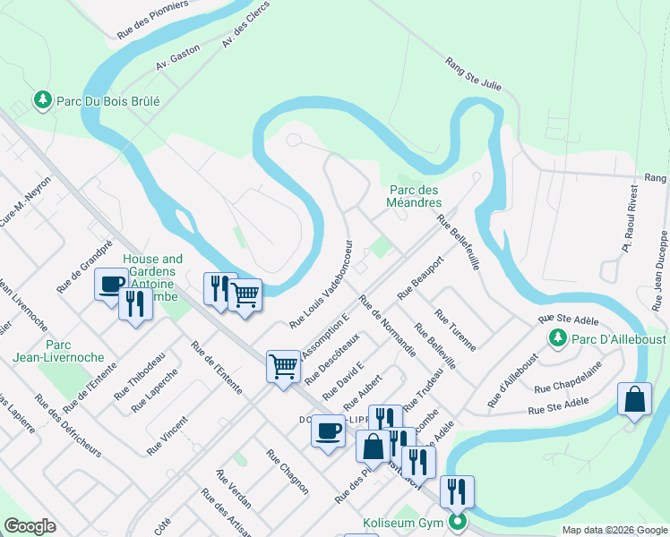 map of restaurants, bars, coffee shops, grocery stores, and more near 84 Rue Louis Vadeboncoeur in Saint-Charles-Borromée
