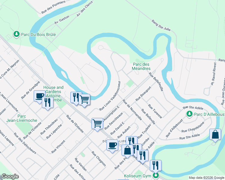 map of restaurants, bars, coffee shops, grocery stores, and more near 84 Rue Louis Vadeboncoeur in Saint-Charles-Borromée
