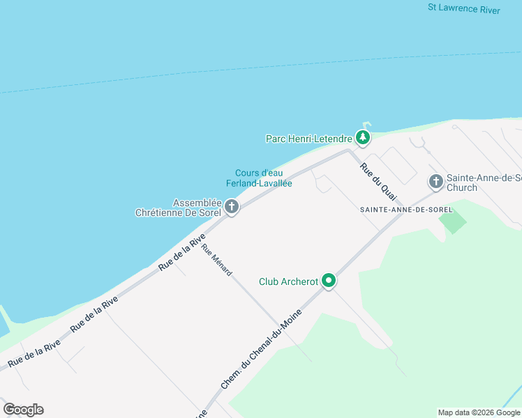 map of restaurants, bars, coffee shops, grocery stores, and more near 304 Rue de la Rive in Montérégie
