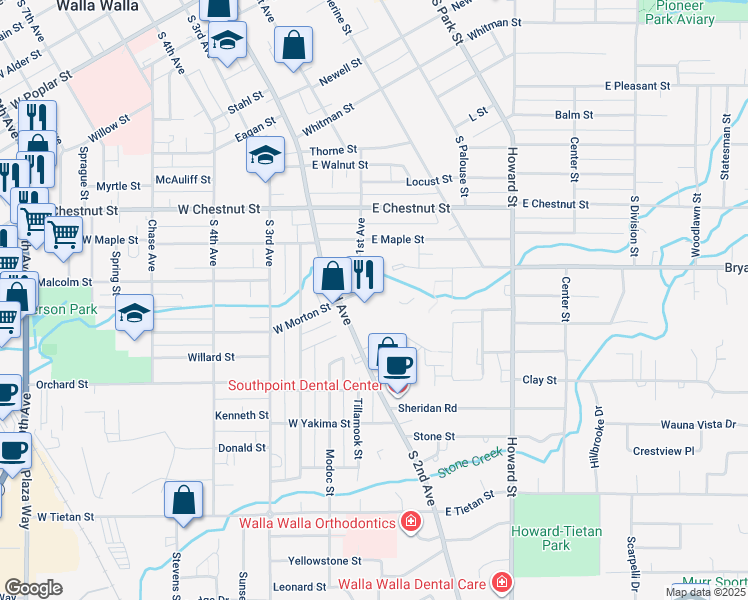map of restaurants, bars, coffee shops, grocery stores, and more near 905 South 2nd Avenue in Walla Walla