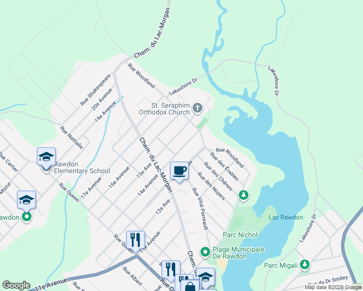 map of restaurants, bars, coffee shops, grocery stores, and more near 3421 14e Avenue in Rawdon