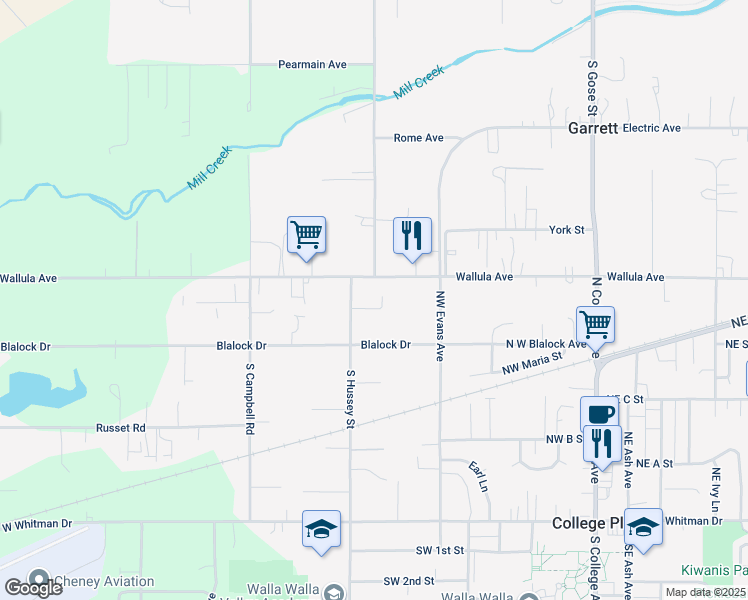 map of restaurants, bars, coffee shops, grocery stores, and more near 35 Sullivan Pl in Walla Walla