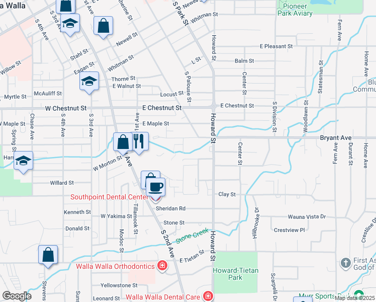 map of restaurants, bars, coffee shops, grocery stores, and more near 1325 Singleton Way in Walla Walla