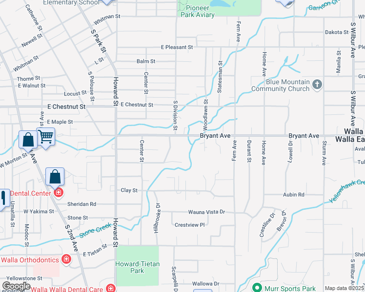 map of restaurants, bars, coffee shops, grocery stores, and more near 720 Bryant Avenue in Walla Walla