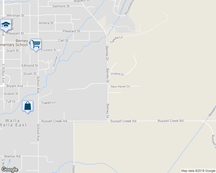 map of restaurants, bars, coffee shops, grocery stores, and more near New Haven Drive in Walla Walla