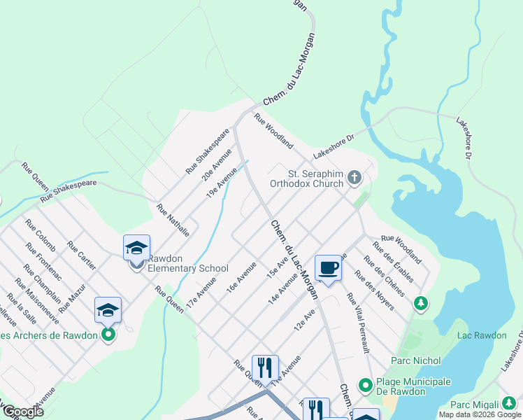 map of restaurants, bars, coffee shops, grocery stores, and more near 4069 Chemin du Lac-Morgan in Rawdon