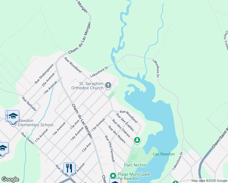 map of restaurants, bars, coffee shops, grocery stores, and more near 3583 14e Av in Rawdon