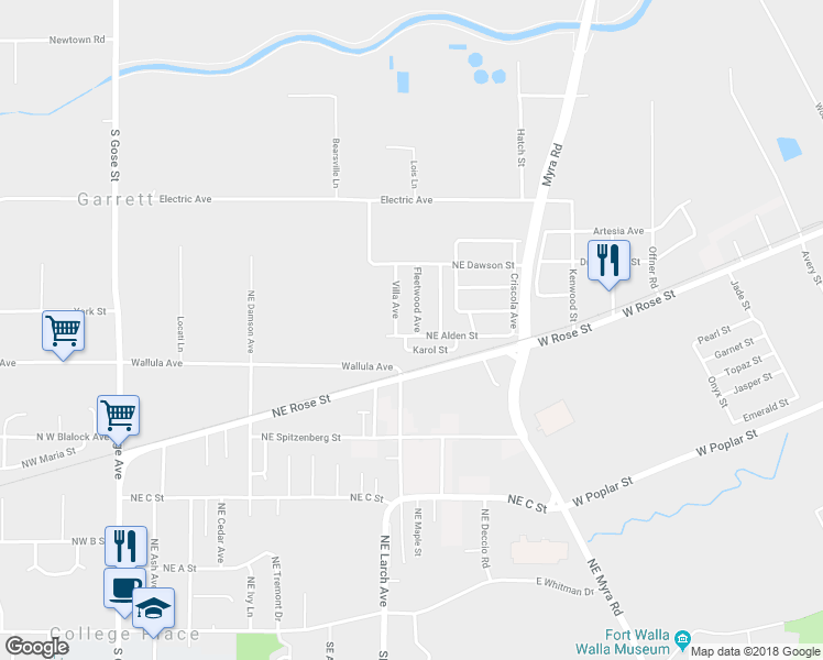 map of restaurants, bars, coffee shops, grocery stores, and more near 503 Fleetwood Avenue in College Place
