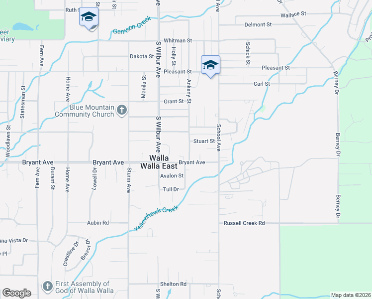 map of restaurants, bars, coffee shops, grocery stores, and more near 1138 Ankeny Street in Walla Walla