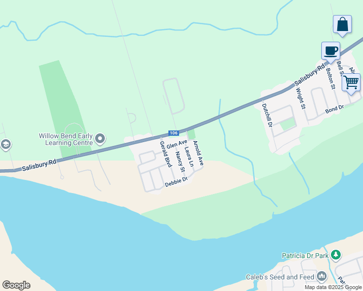 map of restaurants, bars, coffee shops, grocery stores, and more near 2 Nancy Street in Moncton