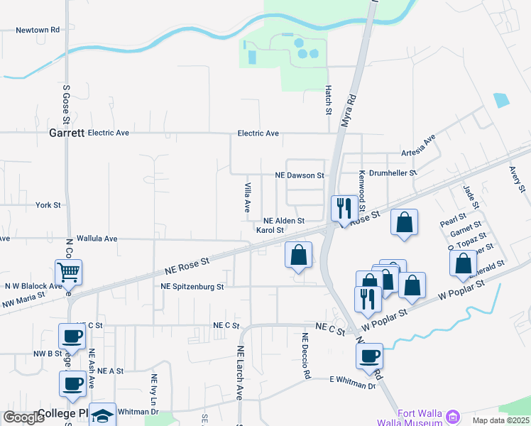 map of restaurants, bars, coffee shops, grocery stores, and more near 503 Fleetwood Avenue in College Place