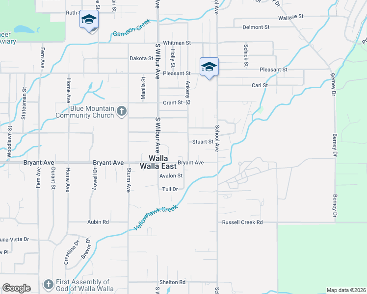 map of restaurants, bars, coffee shops, grocery stores, and more near 1138 Ankeny Street in Walla Walla