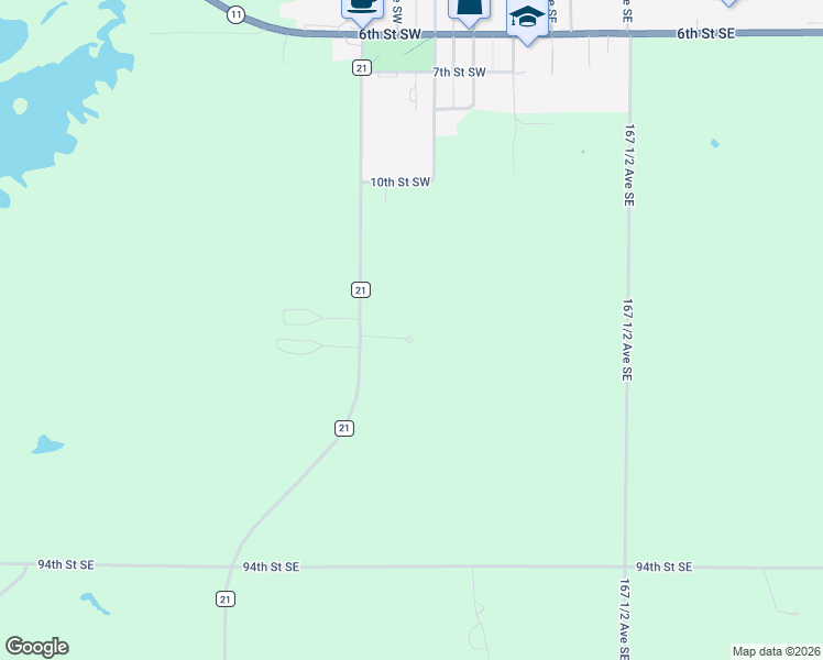 map of restaurants, bars, coffee shops, grocery stores, and more near 9360 County Road 21 in Hankinson