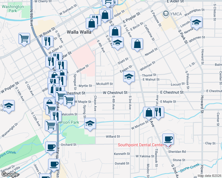 map of restaurants, bars, coffee shops, grocery stores, and more near 444 South 4th Avenue in Walla Walla