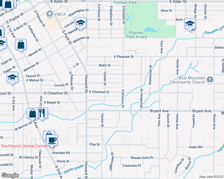 map of restaurants, bars, coffee shops, grocery stores, and more near 621 East Chestnut Street in Walla Walla