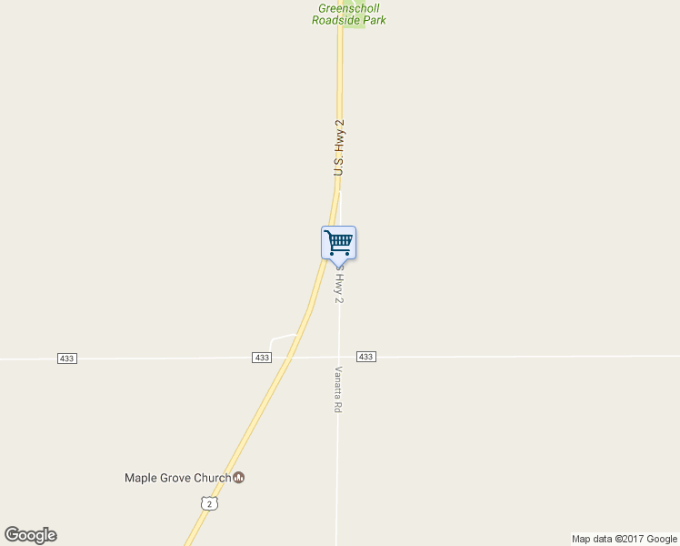 map of restaurants, bars, coffee shops, grocery stores, and more near Old US Highway 2 in Gulliver