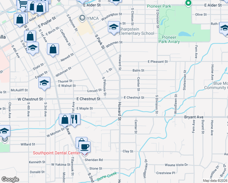 map of restaurants, bars, coffee shops, grocery stores, and more near 330 Locust Street in Walla Walla