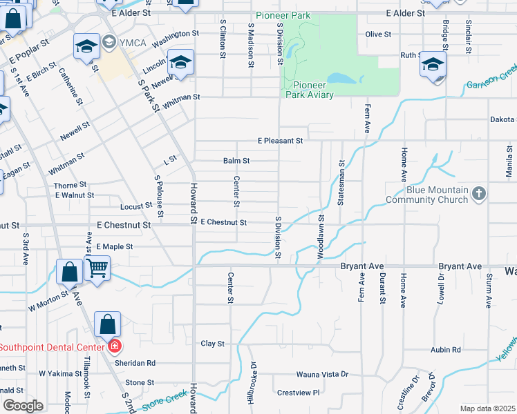 map of restaurants, bars, coffee shops, grocery stores, and more near 621 East Chestnut Street in Walla Walla