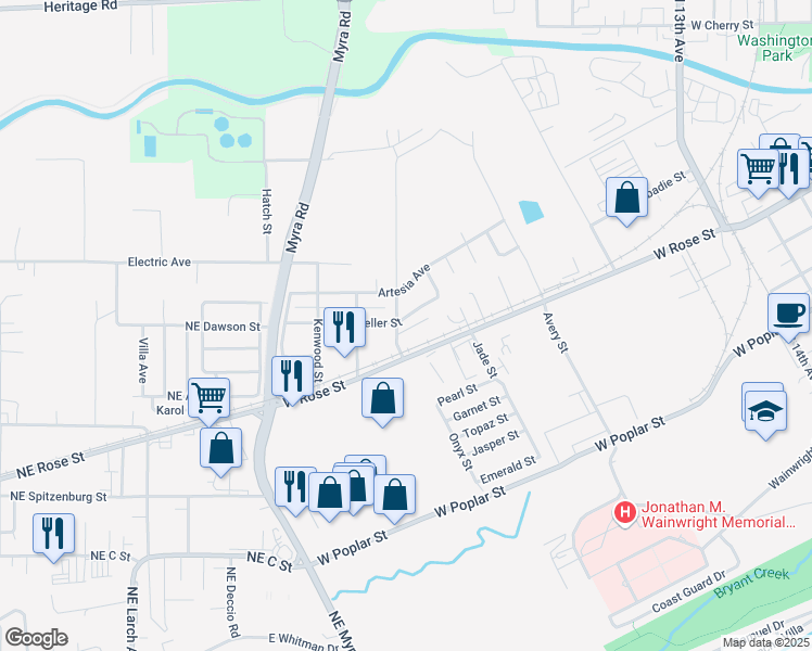 map of restaurants, bars, coffee shops, grocery stores, and more near 229 Offner Road in Walla Walla