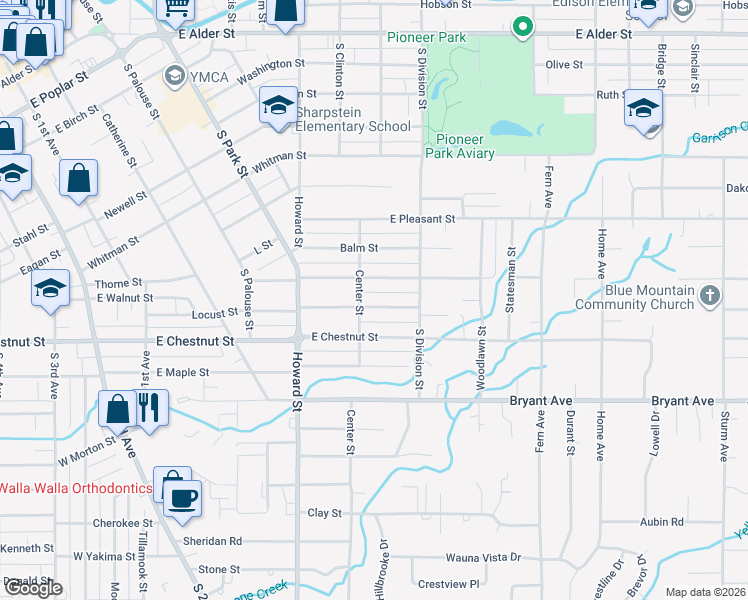 map of restaurants, bars, coffee shops, grocery stores, and more near 621 East Chestnut Street in Walla Walla