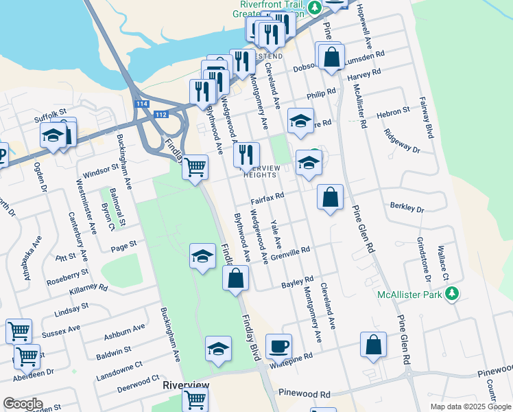 map of restaurants, bars, coffee shops, grocery stores, and more near 502 Wedgewood Avenue in Riverview