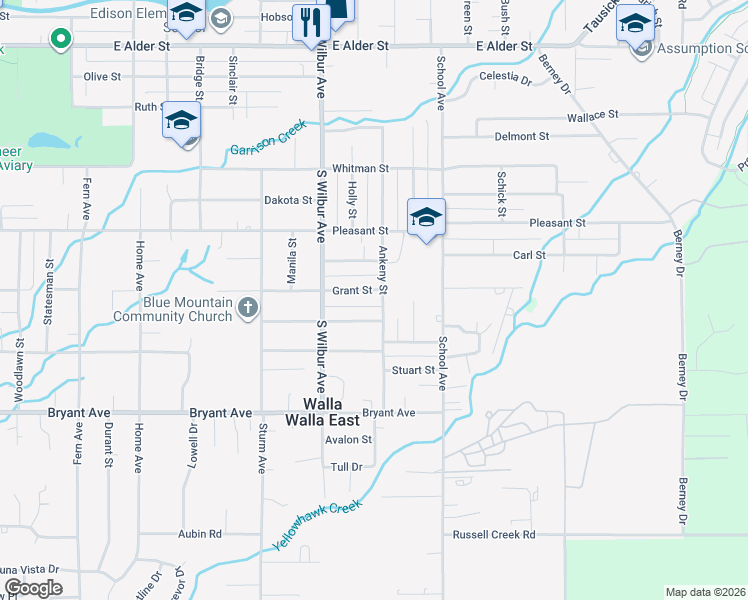map of restaurants, bars, coffee shops, grocery stores, and more near 824 Ankeny Street in Walla Walla