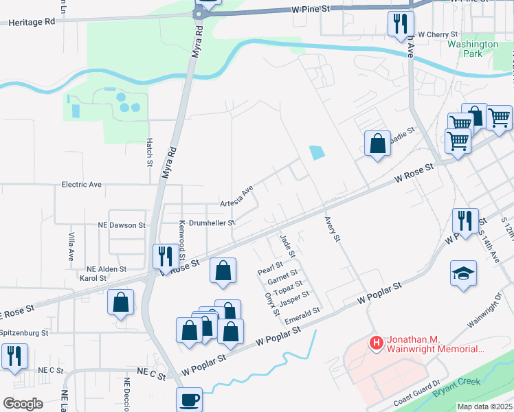 map of restaurants, bars, coffee shops, grocery stores, and more near in Walla Walla