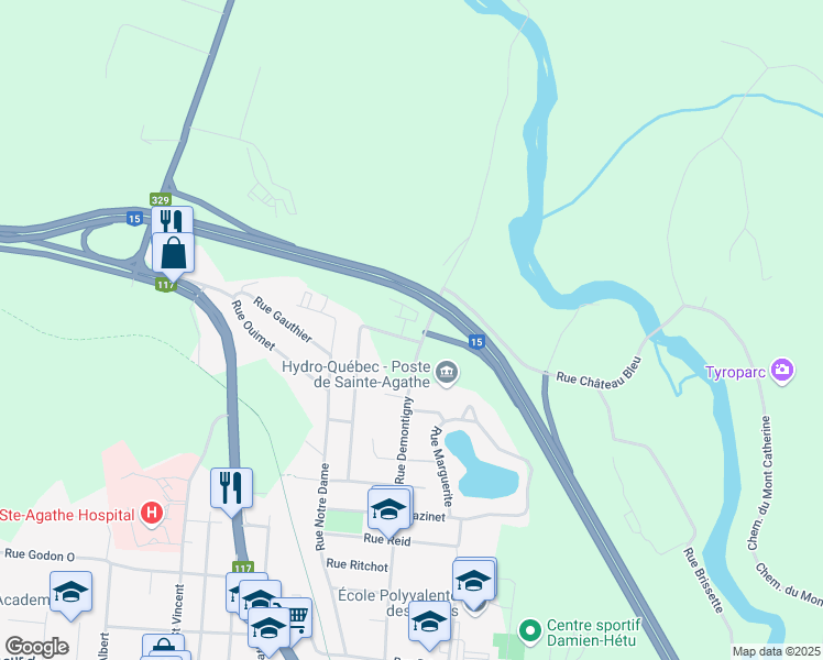 map of restaurants, bars, coffee shops, grocery stores, and more near 74 Rue Saint-Jacques in Sainte-Agathe-des-Monts